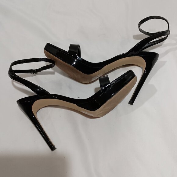 Nine West Womens Zadie Heeled Sandal Black Patent Size 8.5 Square Toe Stiletto - Picture 4 of 9